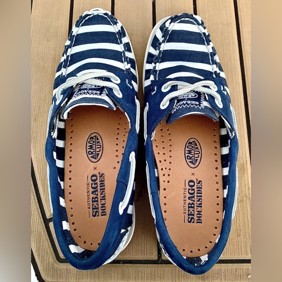Limited Edition Women’s 7 Sebago x Armor Lux Blue White Striped Dockside Loafers - Picture 7 of 16